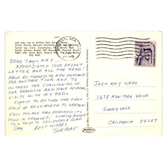 Vintage 1979 Boston Postcard Featuring Iconic Landmarks Greetings Boston Travel - Picture 2 of 2